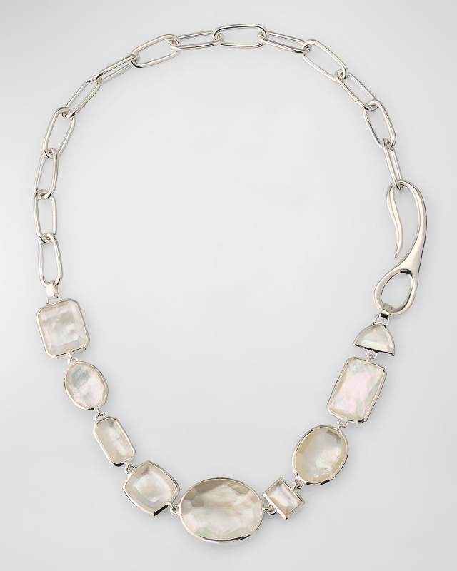 Rock Candy Large Mixed-Cut Stone and Linea Links Necklace in Rock Crystal and MOP